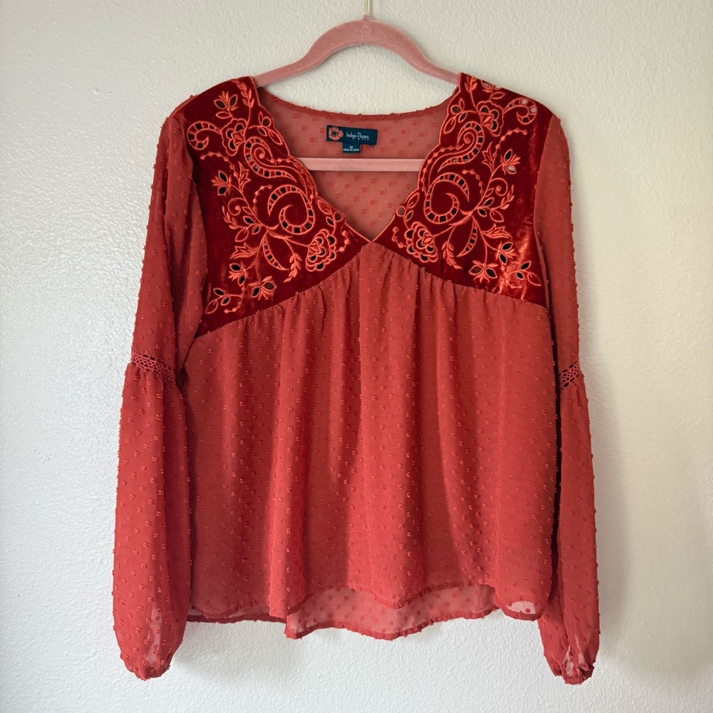 ❇️INDIGO POPPY Rust Red Embroidered Blouse 2 for $22❇️